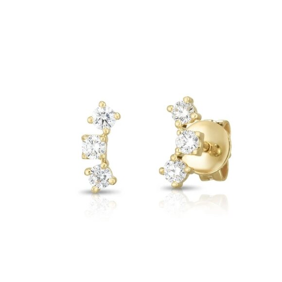 Heart Duo Open 14K (or 18k upon request) Gold Diamond Earrings - Picture 1 of 2